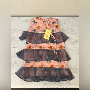 Cartel Uniquely Different Girls Dress Sz 4 Lace Tiered Pink Keys Back Zip​